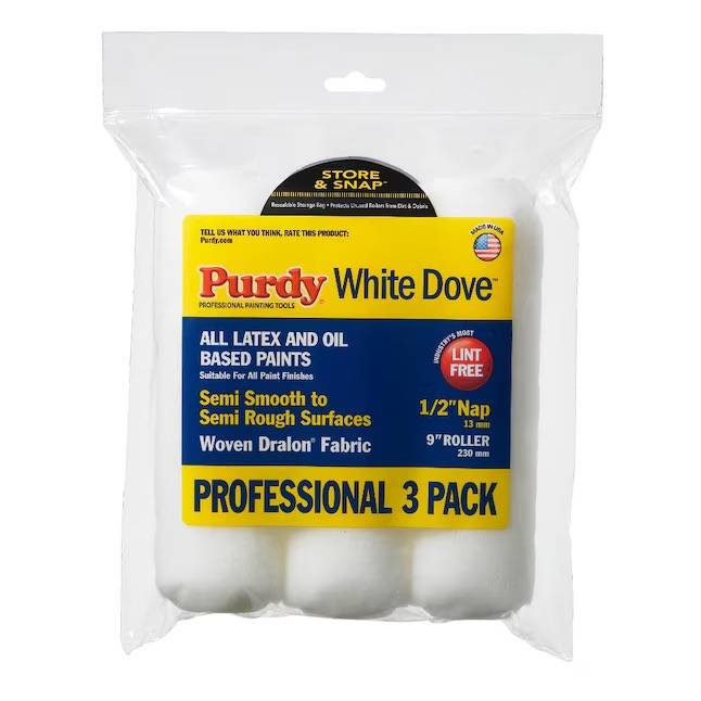 PURDY WHITE DOVE PAINT ROLLER SMOOTH TO SEMI SMOOTH SURFACE 9 Inch ROLLS