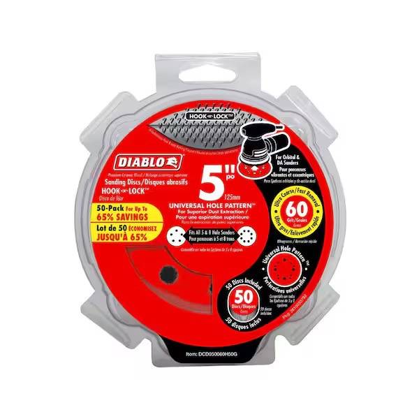 DIABLO SANDING DISK UNIVERSAL HOLE 5 Inch 60 GRIT