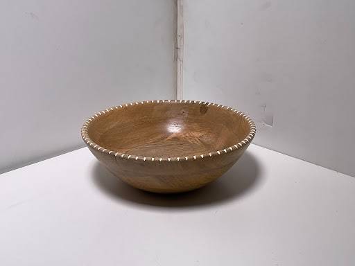 Natural Beaded Wood Serving Bowl