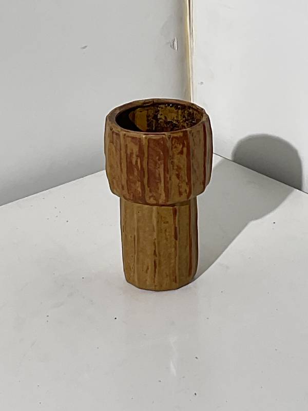 Bloomingville 6.5" Brown Modern Pleated Stoneware Vase