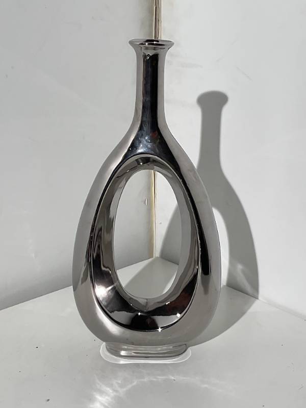 Silver Oval Cutout Metal Vase