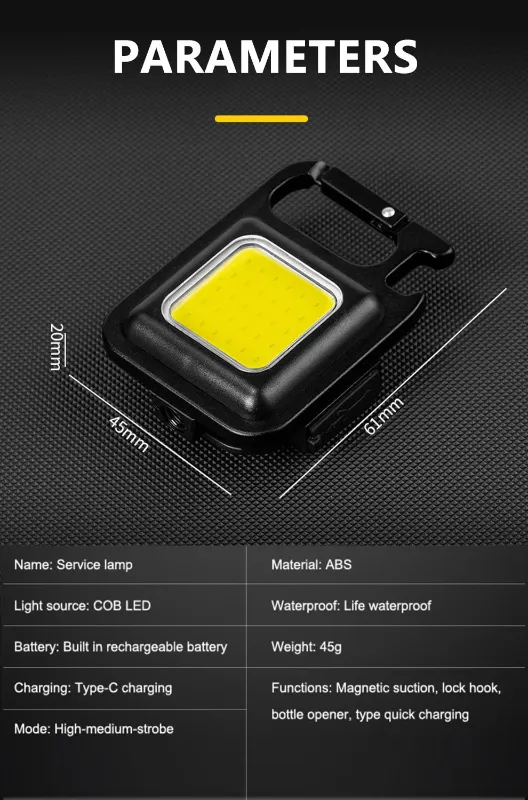 COB Light Portable Keychain Lamp – USB Rechargeable
