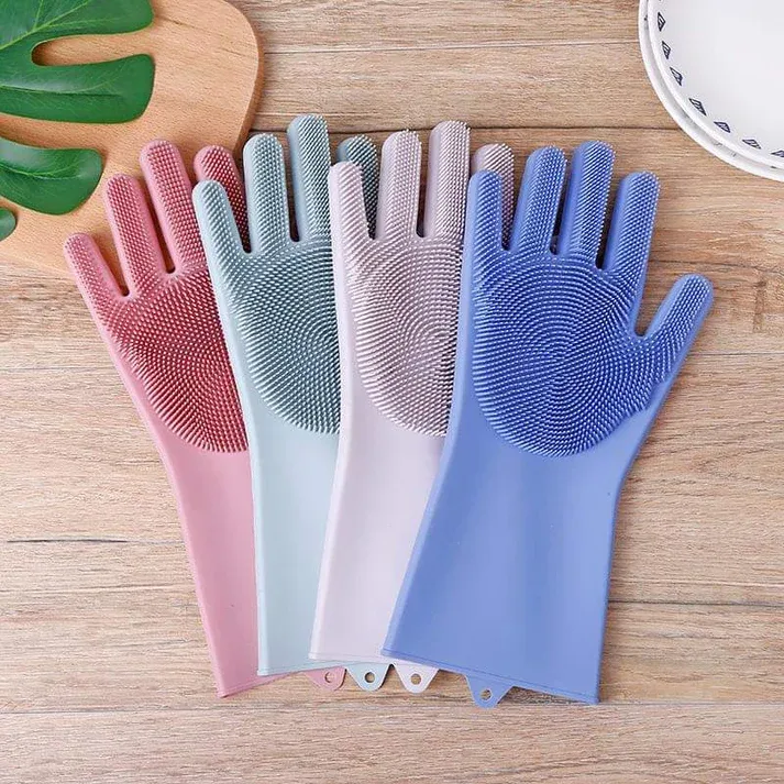 New Multipurpose Reusable Magic Silicone Dish Washing Gloves Pair