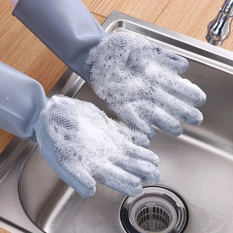 New Multipurpose Reusable Magic Silicone Dish Washing Gloves Pair