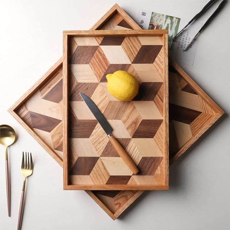 Premium Geometric Wooden Serving Tray – Handcrafted [1pic]