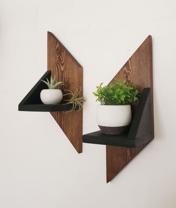 Modern Wooden Wall Shelf Set for Home Decor – Wall Mounted Plant & Showpiece Shelves (2 Pcs)(Without Plants)