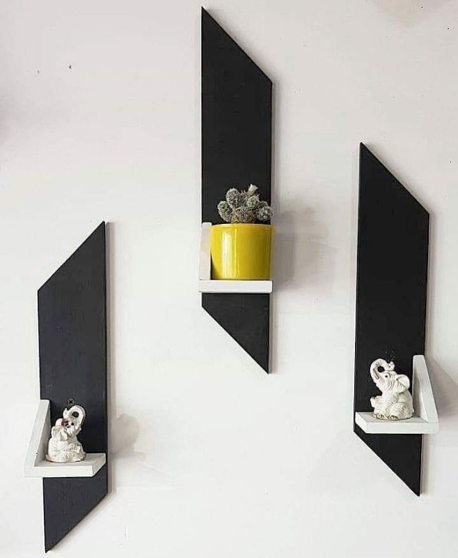 Modern Wooden Wall Shelf Set (Without Plants)