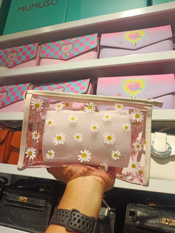Dompet Kosmetik Transparan Daisy Kecil-Pink