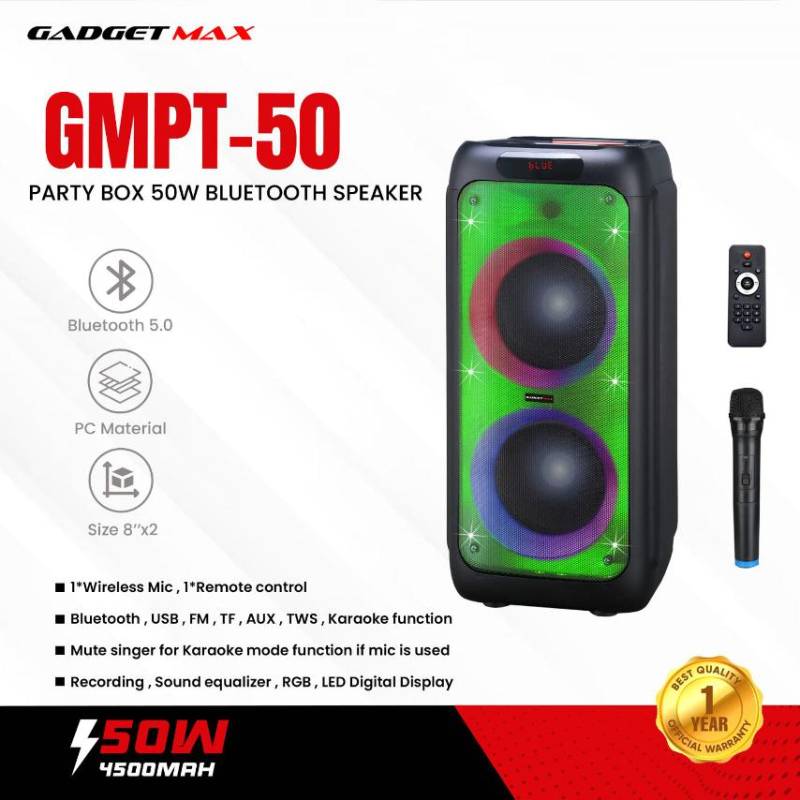 GADGET MAX GMPT50 - 8" x 2 Party BOX BT Speaker