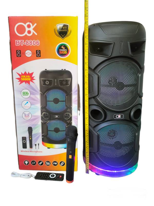 BT - 8806 - 8" x 2 Bluetooth Speaker With Wireless Mic