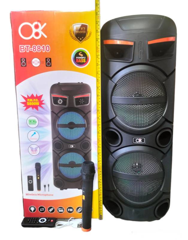 BT - 8810 - 8" x 2 Bluetooth Speaker With Wireless Mic