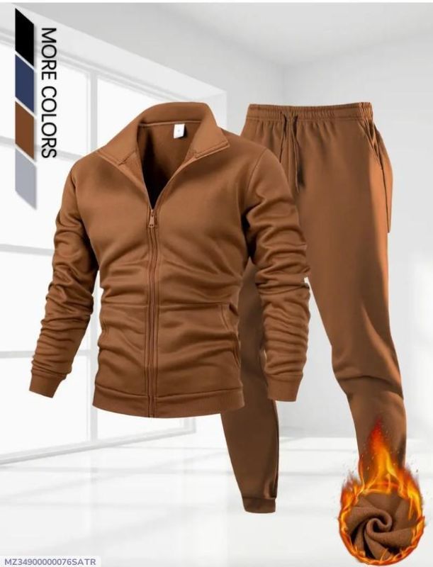 Men's Fleece Plain Zipper Track Suit 1