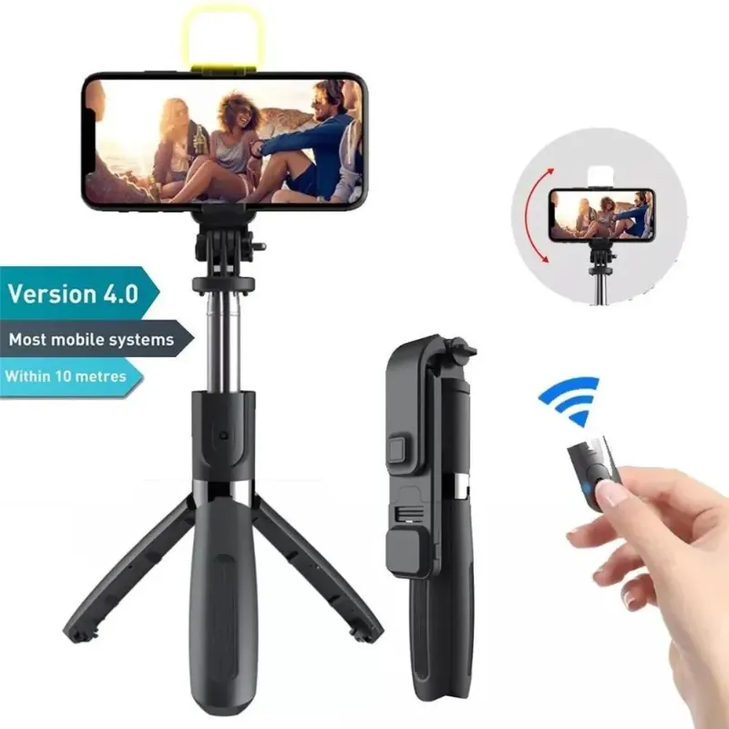 Selfie Stick With LED Light Wireless Bluetooth Foldable Mini Tripod Stand Mobile Holder With Fill Light Shutter Remote Control For IOS Android