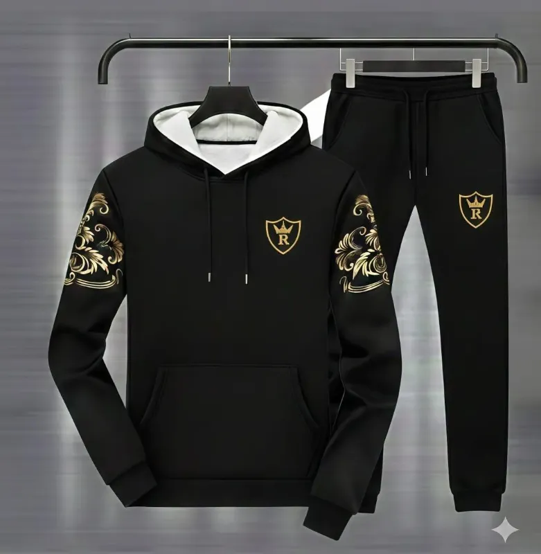 Royal Crest Black Printed Hoodie Track Suit