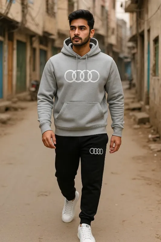ontrast Grey audi Printed Hoodie Track Suit