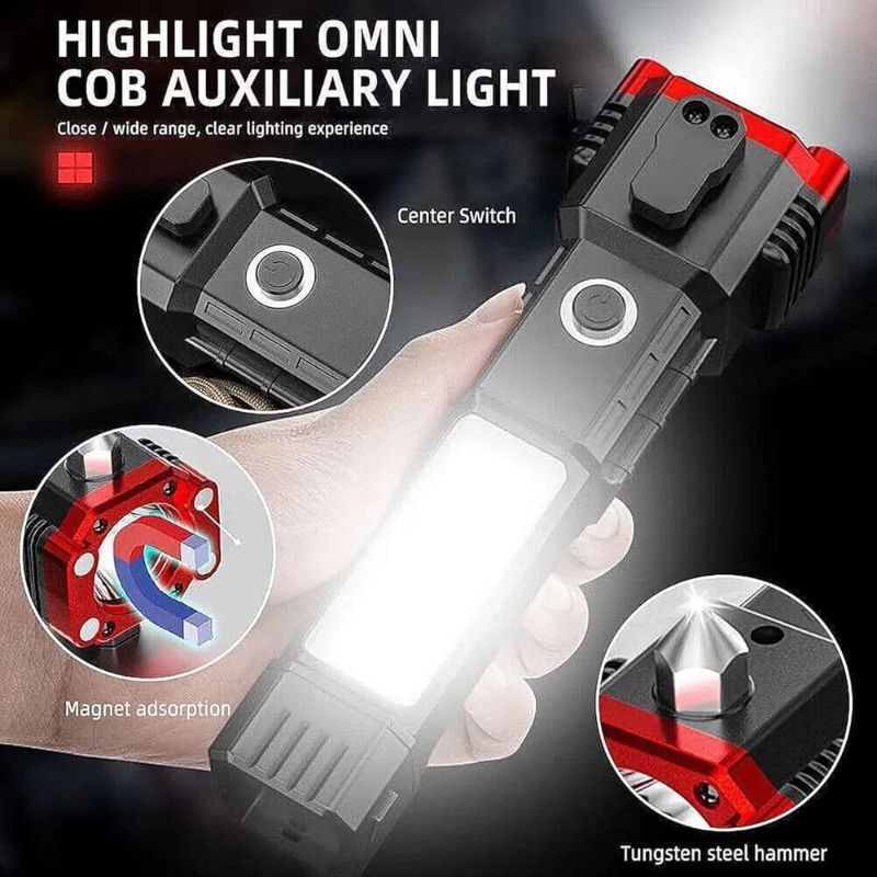 High-power Led Torch Light Rechargeable Flashlight And Multifunctional Tactical Hammer & Power Bank To Charge the Phone With Box