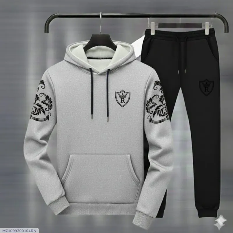 Royal Crest Grey & Black Printed Hoodie Track Suit