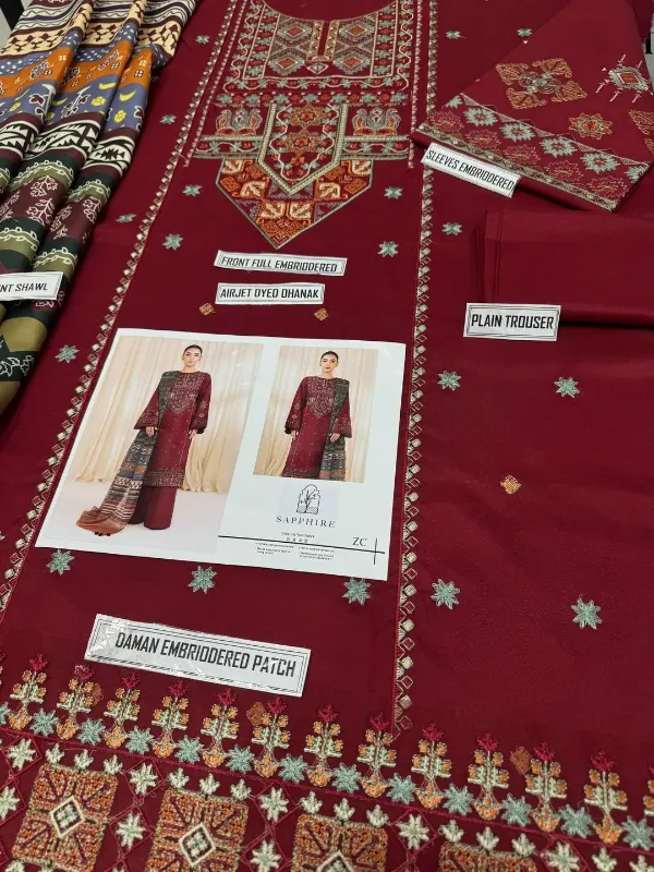 Women's Unstitched Embroidered Suit