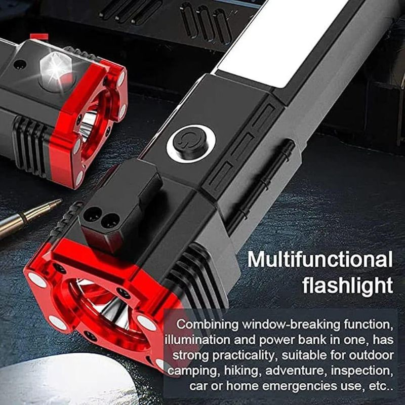 High-power Led Torch Light Rechargeable Flashlight And Multifunctional Tactical Hammer & Power Bank To Charge the Phone With Box