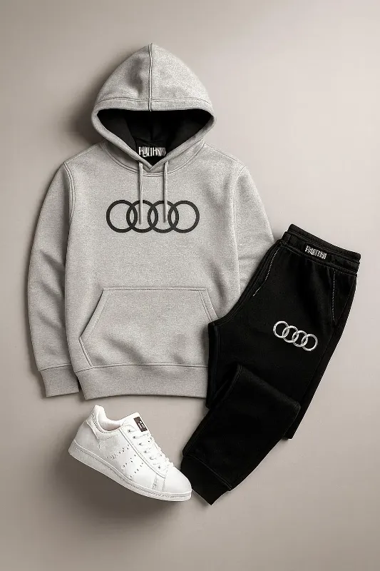 ontrast Grey audi Printed Hoodie Track Suit