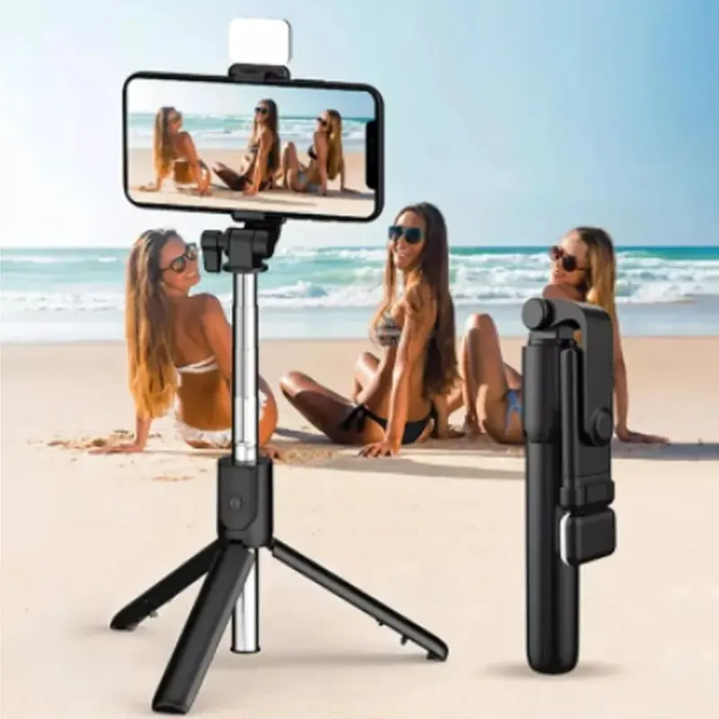 Selfie Stick With LED Light Wireless Bluetooth Foldable Mini Tripod Stand Mobile Holder With Fill Light Shutter Remote Control For IOS Android