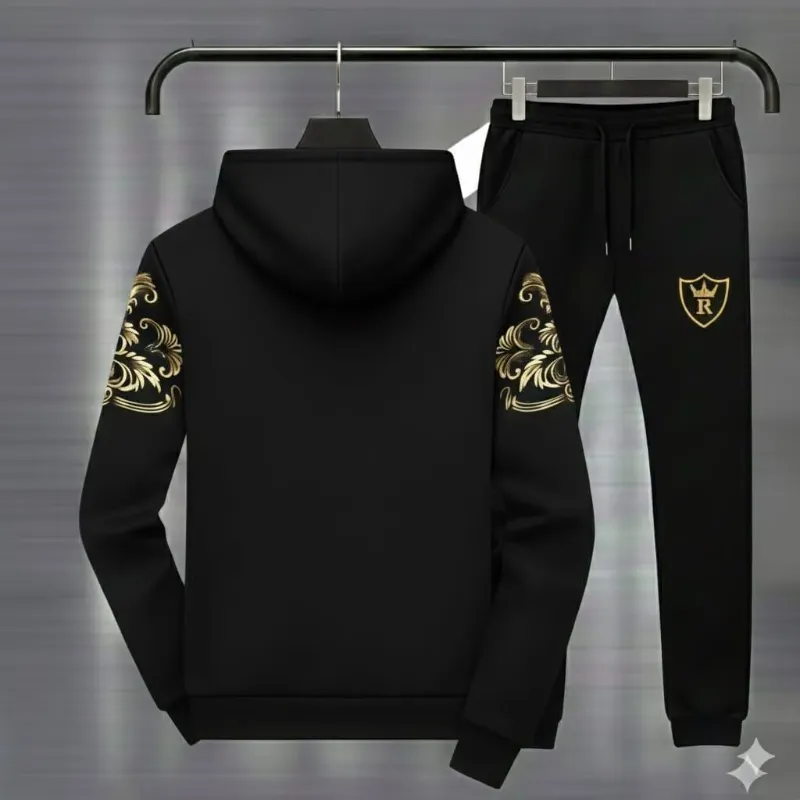 Royal Crest Black Printed Hoodie Track Suit