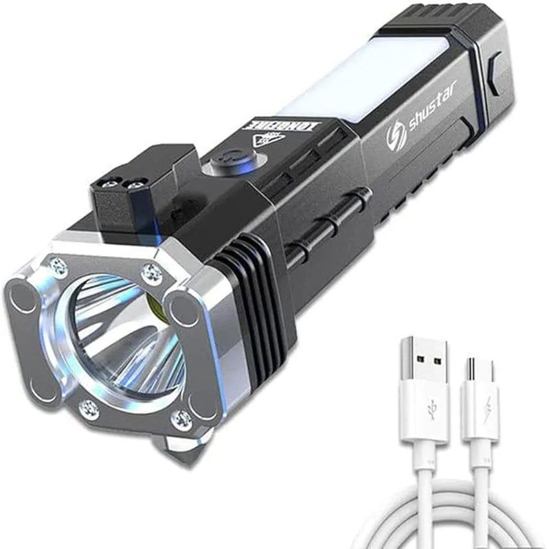 High-power Led Torch Light Rechargeable Flashlight And Multifunctional Tactical Hammer & Power Bank To Charge the Phone With Box
