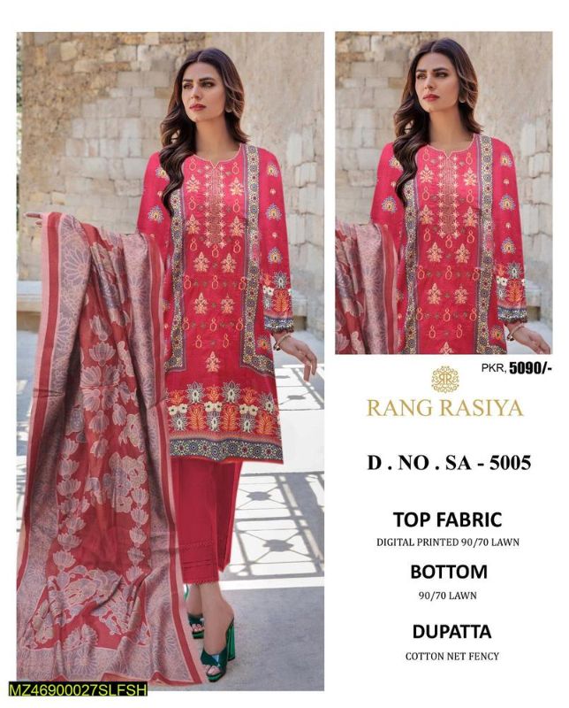 Women's Unstitched Lawn Embroidered Suit
