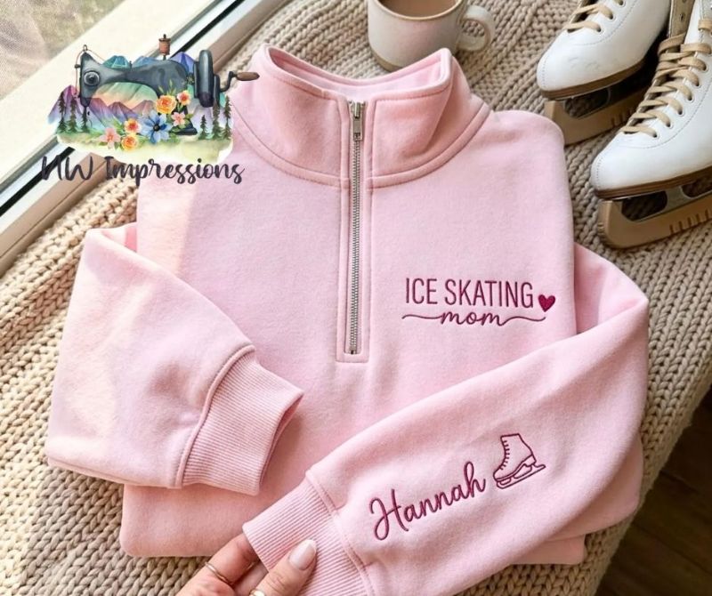 "Ice Skating Mom"  Embroidered Quarter Zip