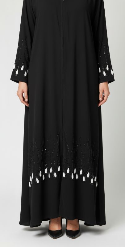 The Crystal Drip Abaya: Cascading Elegance in Black Nidha