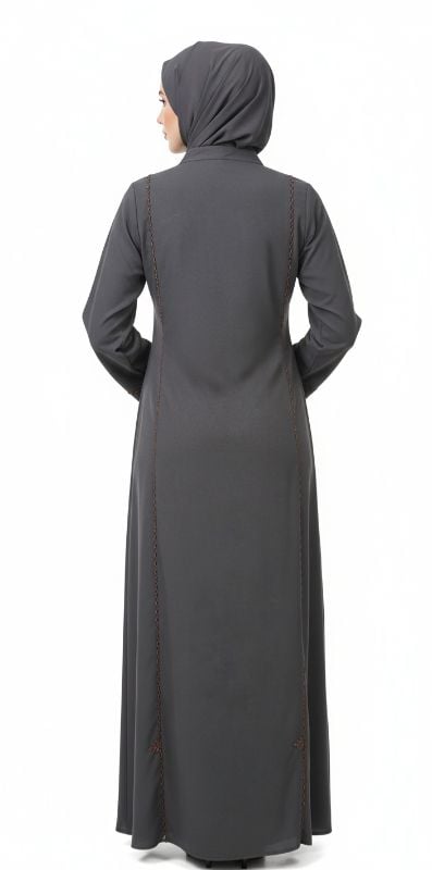 Modern Grey Abaya - Minimalist Design, Defined Details
