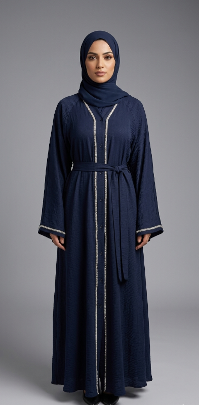 Navy Blue Harir Maqsood Abaya – Silver Embroidered Edition