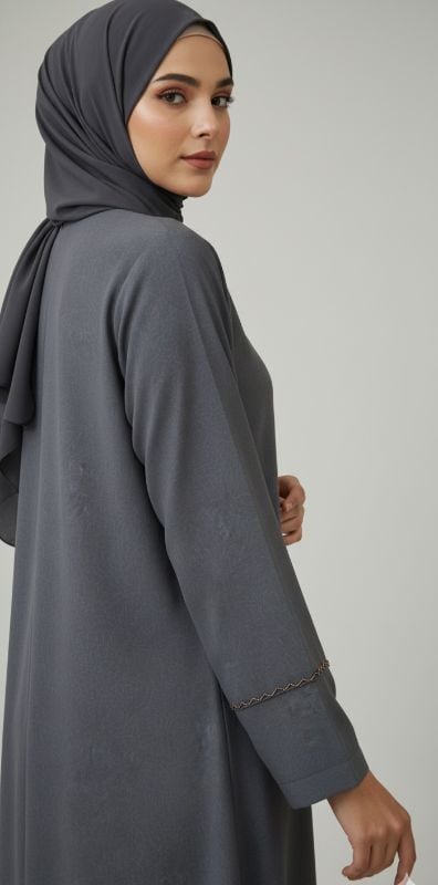 Modern Grey Abaya - Minimalist Design, Defined Details
