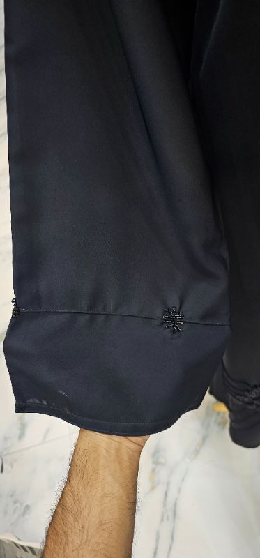 The Majestic Noir Abaya | Premium Nidha Fabric | Black V-Neck Pleated Abaya with Embellishment | Modest Wear