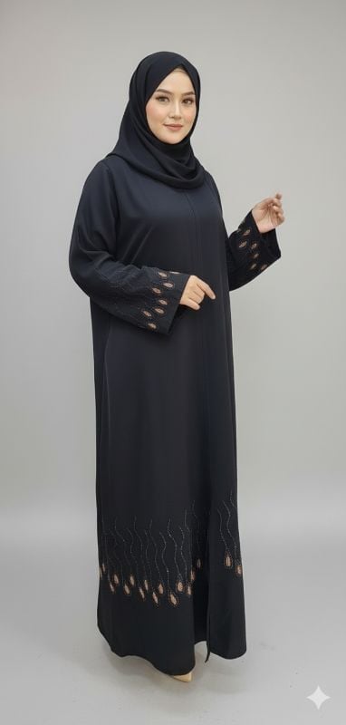 Royal Motif: Bronze Tapered Embroidery Abaya