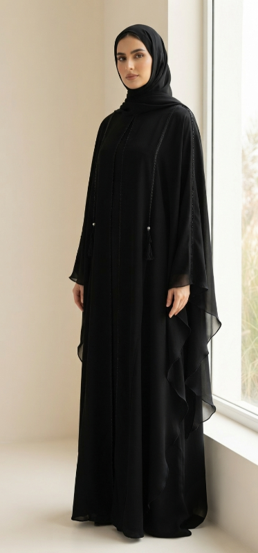 Luxury Black Kaftan Abaya | Premium Indonesian Chiffon & Nidha