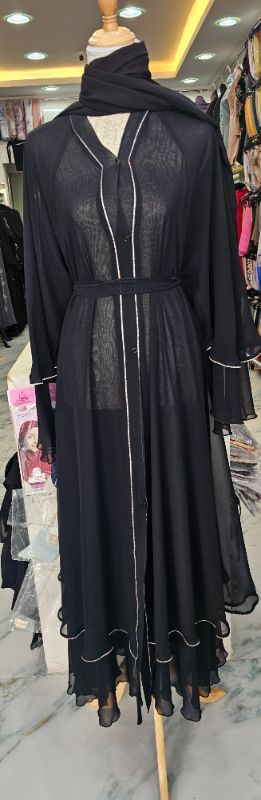 Black Beauty In Chiffon Double Flare Abaya