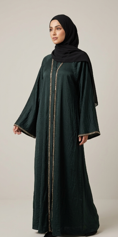 Emerald Elegance: Premium Harudh Masudh Hand-Embroidered Abaya