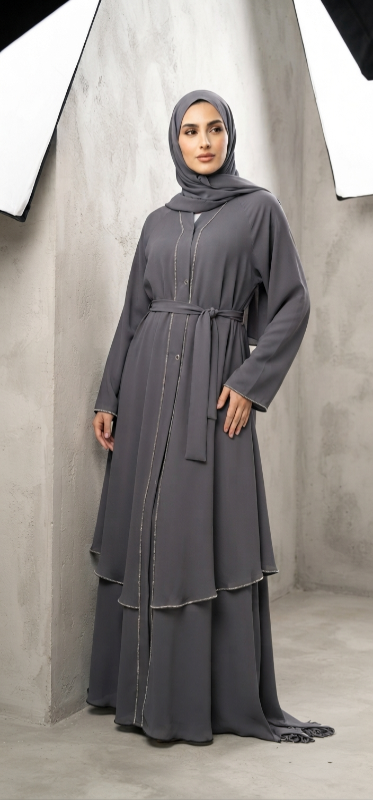 Stylish Grey Chiffon & Nidha Abaya - Professional Modest Wear