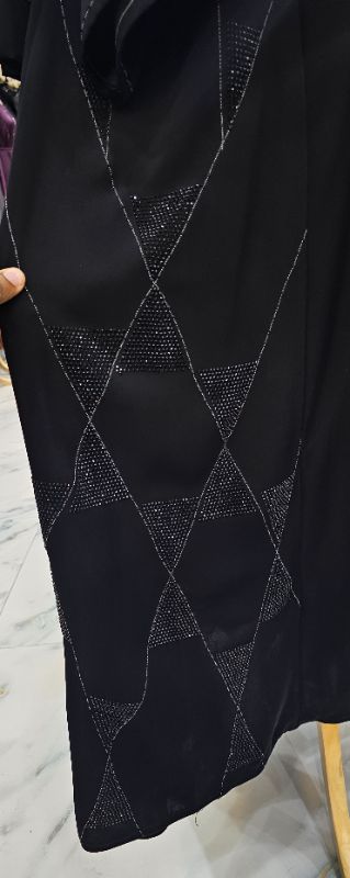 Korean Nidha Black Abaya with Detailed Stitching