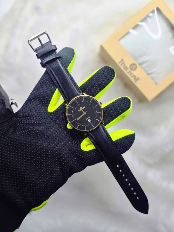 Timezone Gents Leather Date Watch-Water Resistant