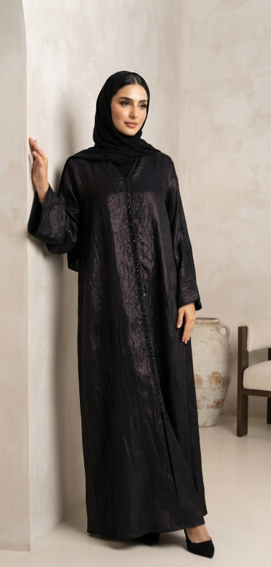 Luxury Crushed Shimmer Black Abaya | Elegant Lightweight Daily Wear Design