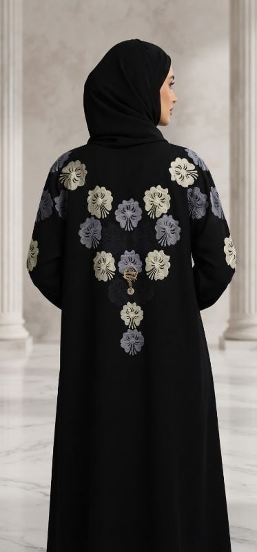Exquisite Floral Embroidered Zoom Fabric Abaya | Premium Emirati Style Daily Wear