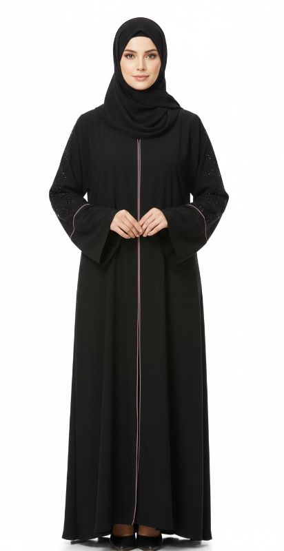 Wisteria Bloom Abaya: Hand-Beaded Floral Elegance