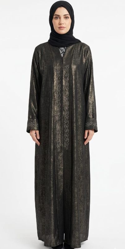 Luxurious Metallic Gold Shimmer Abaya | Omani Designer Evening Wear
