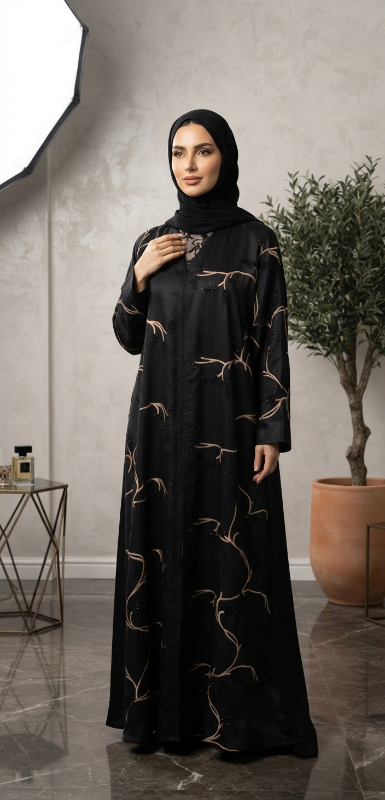 Exquisite Black Nidha Abaya with Floral Embroidery | Luxury Modest Wear
