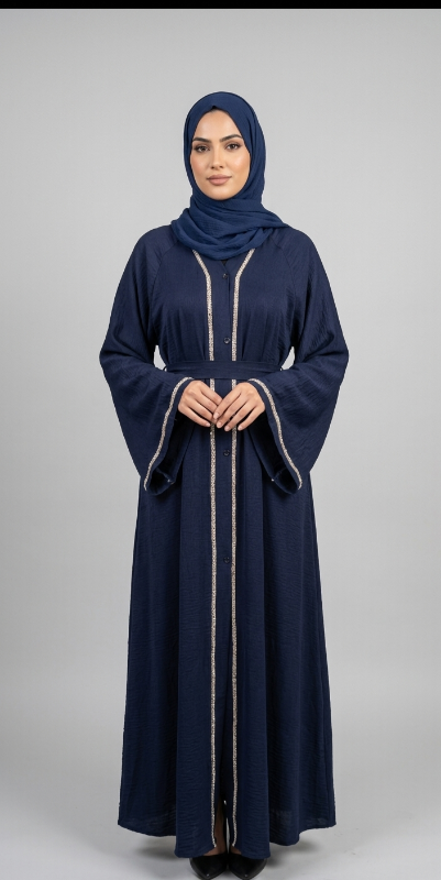 Navy Blue Harir Maqsood Abaya – Silver Embroidered Edition
