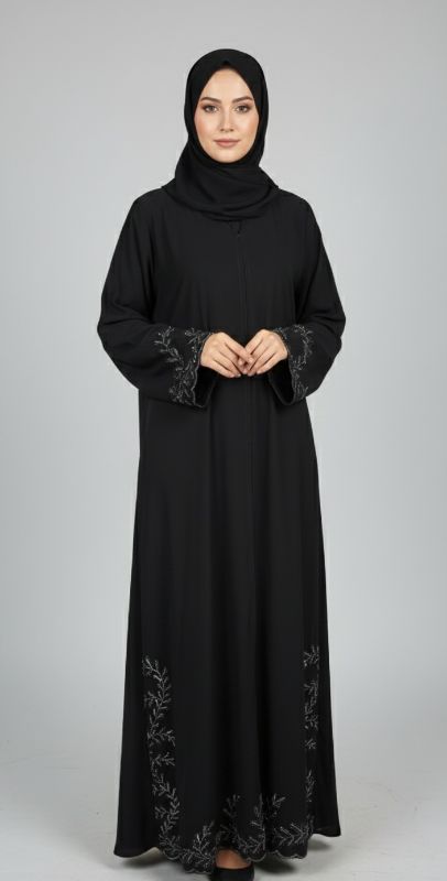 Amani Flora Black Nidha Abaya with Floral Embroidery