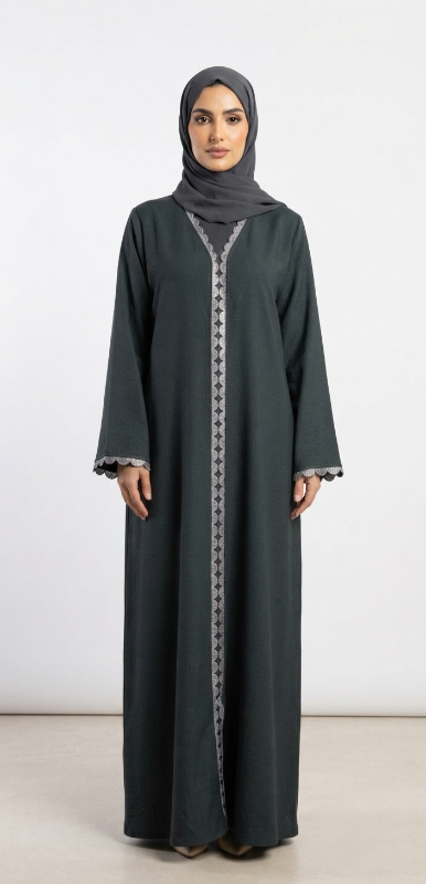 Luxury Marble Crush Green Abaya with Silver Trim