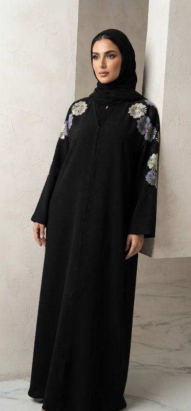 Exquisite Floral Embroidered Zoom Fabric Abaya | Premium Emirati Style Daily Wear